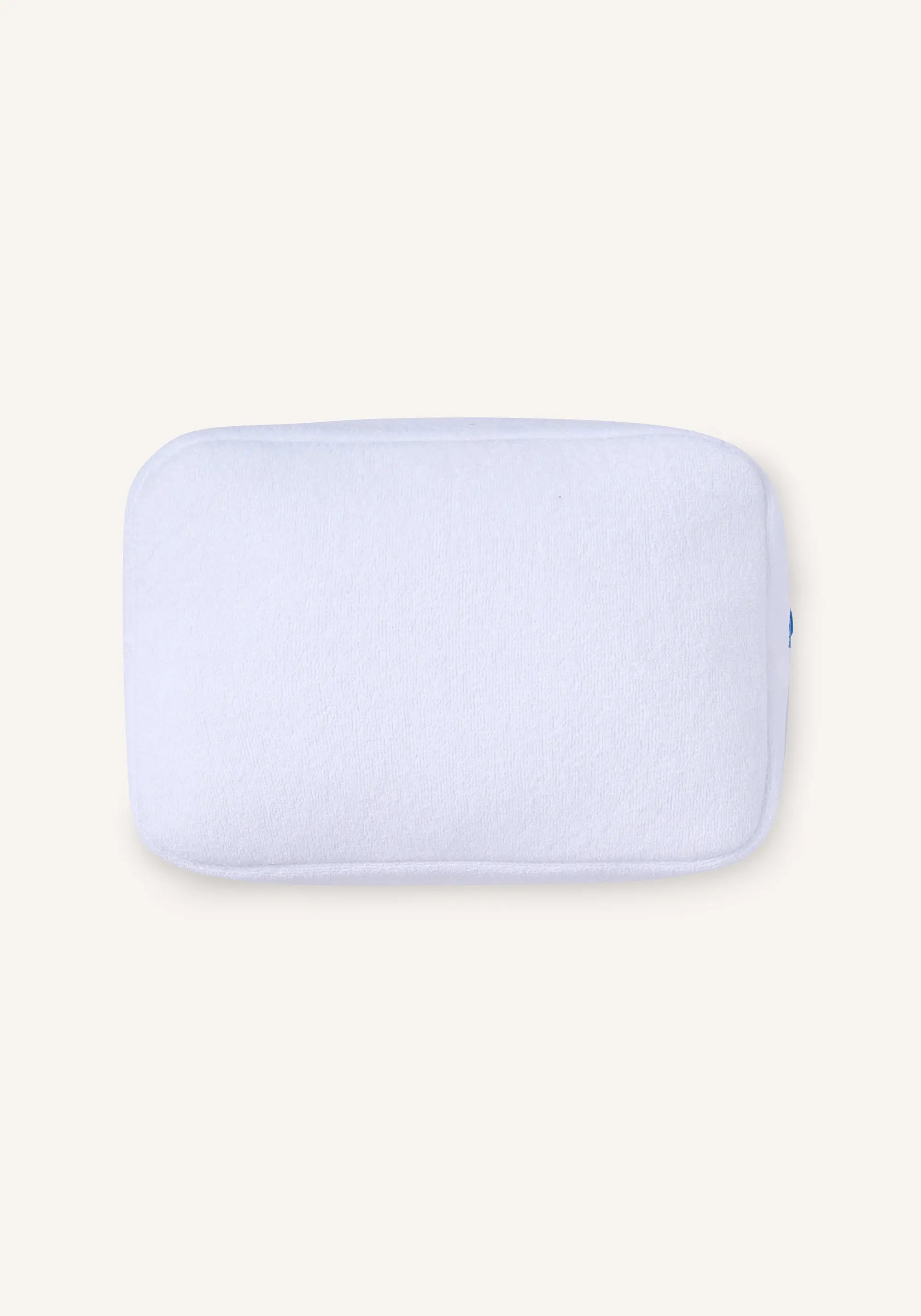A light lavender-blue rectangular pouch or case with rounded corners, shown from a top-down view on a solid off-white background.